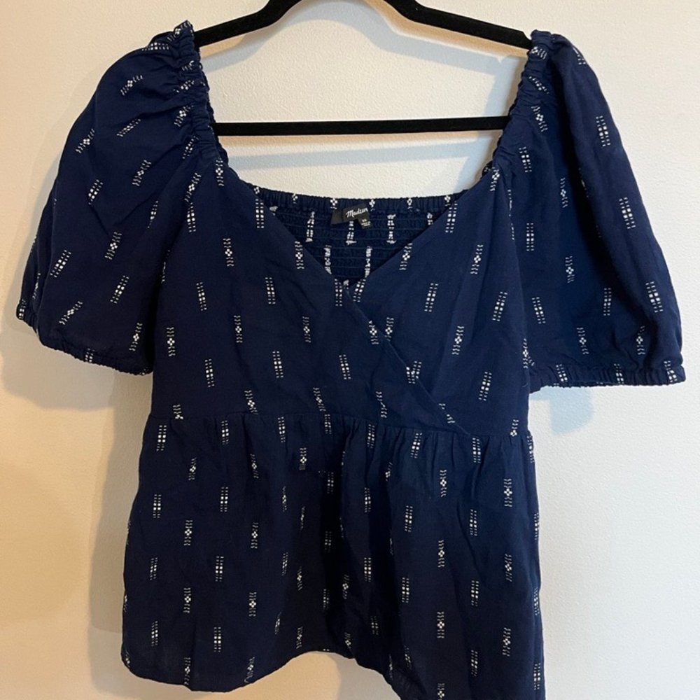 Madewell Jacquard Puff-Sleeve Empire Top